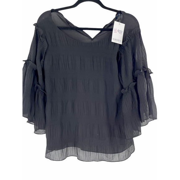 nwt BLUHEAVEN BLACK RUFFLE GAUZE TOP - Picture 4 of 7